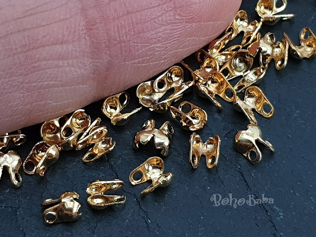 Fold Over Ball Chain Clasps Knot Crimps Gold Plated Crimps Etsy Canada