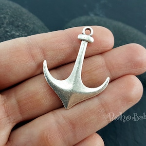 Antique Silver Plated Anchor Charm, 2pc