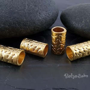 Grosses perles dorées, perles mala dorées, perles tube dorées, grosses perles, 2 pièces