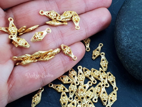 Gold Spike Charms, Gold Drop Charms, Gold Bracelet Charms, Mini Tribal Charms, 20 PC