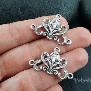 Antique Silver Plated Multi Loop Connectors, Mini Silver Earring Connectors, 2 Pc