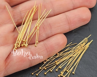 Alfileres de cabeza esférica de latón chapado en oro, alfileres de cabeza de 35x0,60 mm, alfileres de punta esférica, alfileres de cabeza esférica,