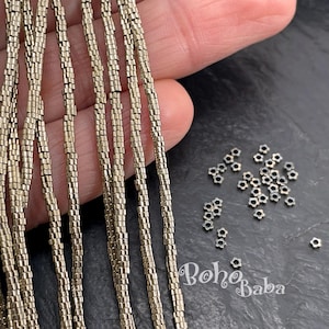 Micro Flower Spacers Gold Plated Hematite, Solid Metallic Detail, 1 Strand