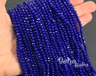 Fili di perline Rondelle di cristallo sfaccettato da 4 mm, perline di cristallo blu reale opaco