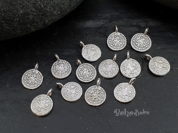 Mini Coin Charms Silver Coins Turkish Jewelry Rustic Coins