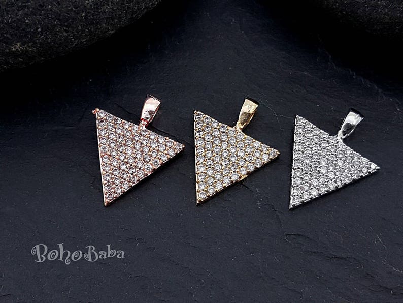 Rhodium Triangle Necklace Triangle Pave Pendant Cubic Zirconia Charms Cubic Zirconia Bridal Jewelry Micro Pave Charms Silver Triangle