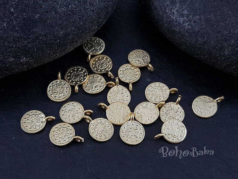 Mini ciondoli per monete, monete d'oro, gioielli turchi, monete rustiche, ciondoli per monete, risultati di monete, ciondoli per monete, ciondoli per monete ottomane, 15 pezzi immagine 3