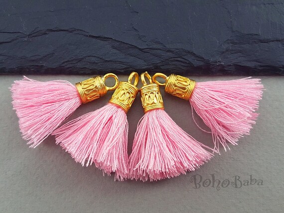 Pink Cotton Thread Tassels, Gold Tassel Jewelry, Mini Boho Tassels, Mini  Earring Tassels