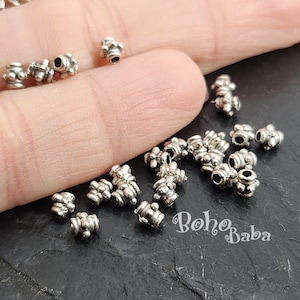 Petites perles antiques plaquées argent, perles d&#39;espacement tribales rondes, 20 pièces