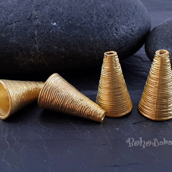 Large Cone Caps, Gold Tassel Cap, Tribal Tassel Cap, Bead Caps, Large Bead Cones, Bead End Caps, Gold Bead Caps, Tassel Caps, 2Pc