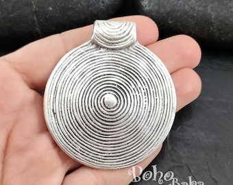 Large Silver Disc Pendant, Round Pendant, Silver Findings, Mandala Necklace, Large Silver Medallion, Tribal Pendant, Ethnic, Tribal Jewelry