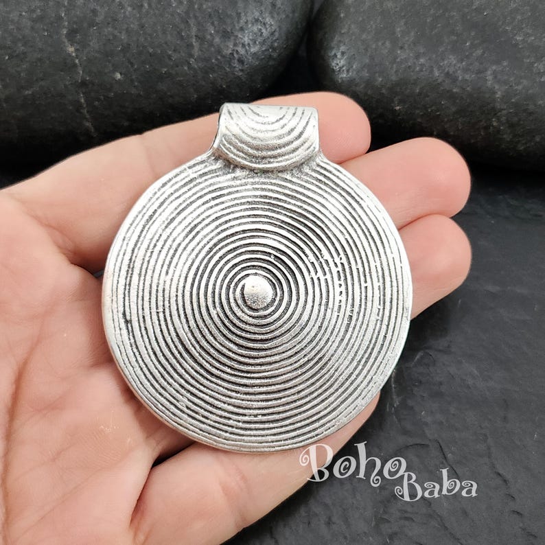 Large Silver Disc Pendant, Round Pendant, Silver Findings, Mandala Necklace, Large Silver Medallion, Tribal Pendant, Ethnic, Tribal Jewelry image 1