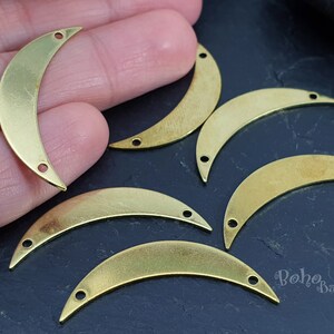 Raw Brass Crescent Charm, Crescent Connector, Large Moon Charm, Crescent Pendant, Brass Findings, Crescent Moon Charm, Moon Pendant, 6 Pc