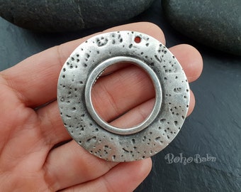 Silver Hoop Pendant, Round Loop, Silver Loop Pendant, Silver Disc Pendant, Large Round Pendant, Organic Textured, Silver Jewelry, 1 Pc