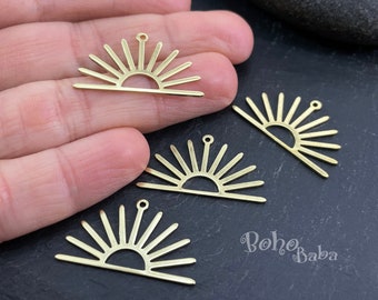 Brass Sun Charm, Sun Ray Charm, Raw Brass Sun Pendant, Sun Earring Blanks, 6Pc