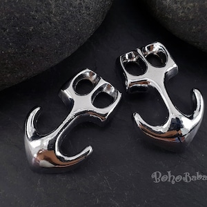 Silver Anchor Clasp, Large Hook Clasps, Anchor Bracelet, Leather Clasp Findings, Cord Clasps, Men&#39;s Bracelet, Nautical Jewelry, 2 Pc