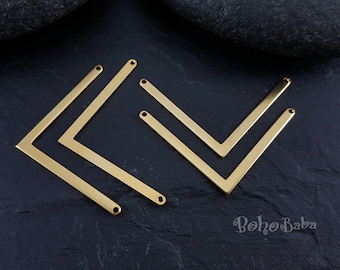 Gold Chevron Charms, Gold Chevron Pendant, Geometric Jewelry, Chevron Blank, Chevron Connector, Geometric Pendant, Gold Plated Chevron, 3 Pc