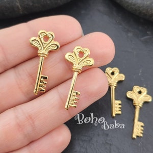 Shiny Gold Plated Mini Key Charms, 4 Pc