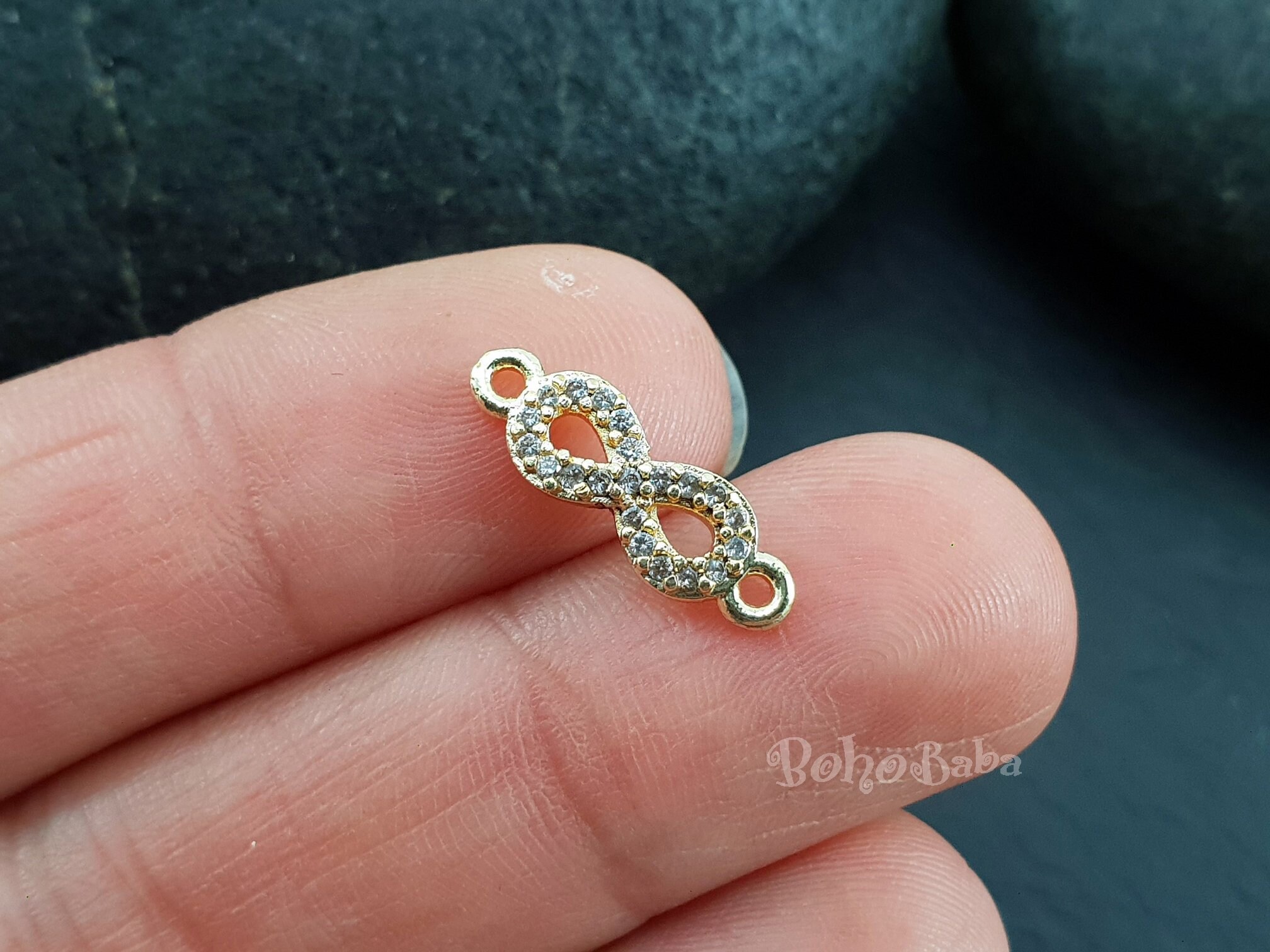 Tiny Infinity Connector Charm, Gold Infinity Bracelet, Pave