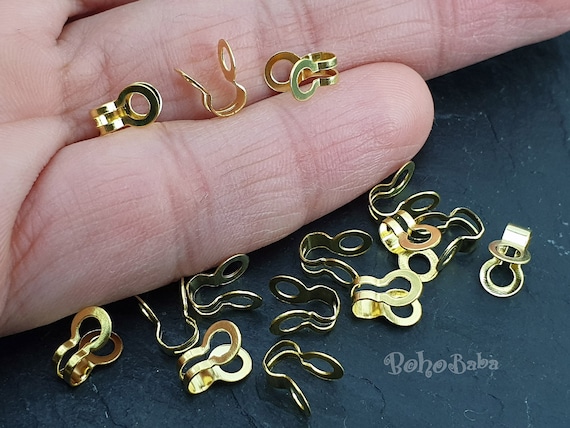 Fold Over Ball Chain Clasps Knot Crimps Gold Plated Crimps Ball Chain Clasps Jewelry Supplies Gold Jewelry Findings 30 Pc