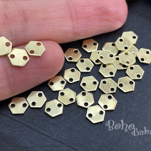 Brass Hexagon Charms, Hexagon Connectors, Raw Brass Stamping Tag, 6mm Hexagon Charms, Mini Hexagon Blanks, 50 Pc