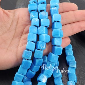Blue Square Beads, Rustic Glass Cube Beads, Blue Glass Beads, Necklace Beads, Glass Pendant Beads, Turkish Lampwork Beads, Handmade Beads