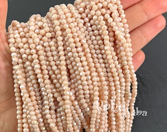 Hebras de cuentas Rondelle de cristal facetado de 4 mm, cuentas de cristal AB rosa brumoso opaco