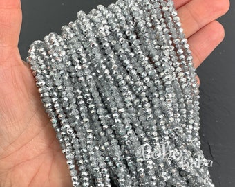4mm Faceted Crystal Rondelle Bead Strands, Transparent Silver AB Crystal Beads