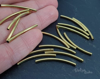 Brass Curved Tubes, Brass Tube Beads, Spacer Tube, Raw Brass Tubes, 30mm, Plain Tube Beads, Tube Bead Spacers, Brass Jewelry Findings, 30 Pc