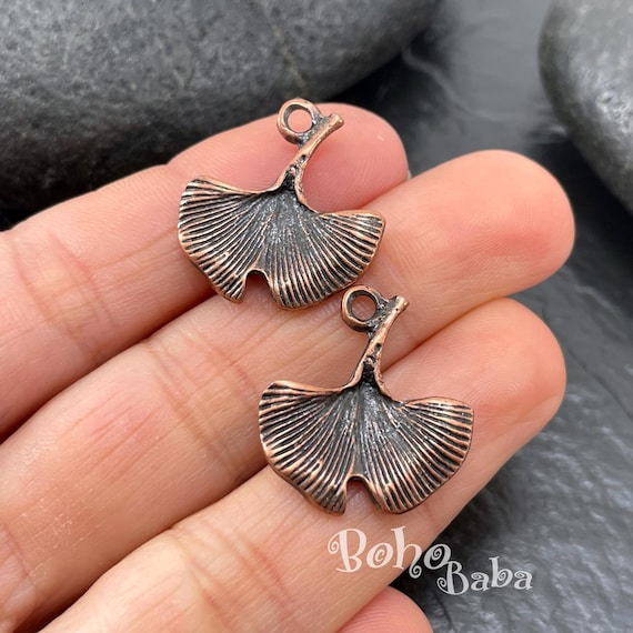 Antique Copper Plated Ginkgo Leaf Charms, 21x22mm 2 Piece Supply Pack