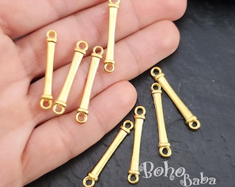 Gold Bar Link Connector, Bar Jewelry Findings, Flat Stick Connector, Gold Bar Jewelry Findings, 4 Pc