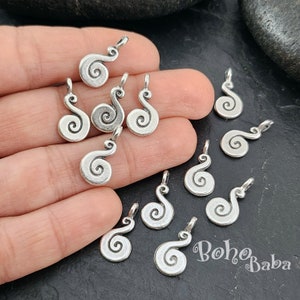 Silver Swirl Charms, Tribal Silver Spiral Charms, Mini Swirl Pendant,  Earring Charms, 8 pc