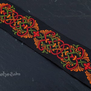 Ruban tissé brodé, bordure large, ruban jacquard, bordure jacquard, 32 mm de large, ruban ethnique, ruban à motif floral, 1 mètre - 1,09 yard