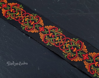 Embroidered Woven Ribbon, Wide Trim, Jacquard Ribbon, Jacquard Trim, 32mm Wide, Ethnic Ribbon, Floral Pattern Ribbon, 1 Meter - 1.09 Yards