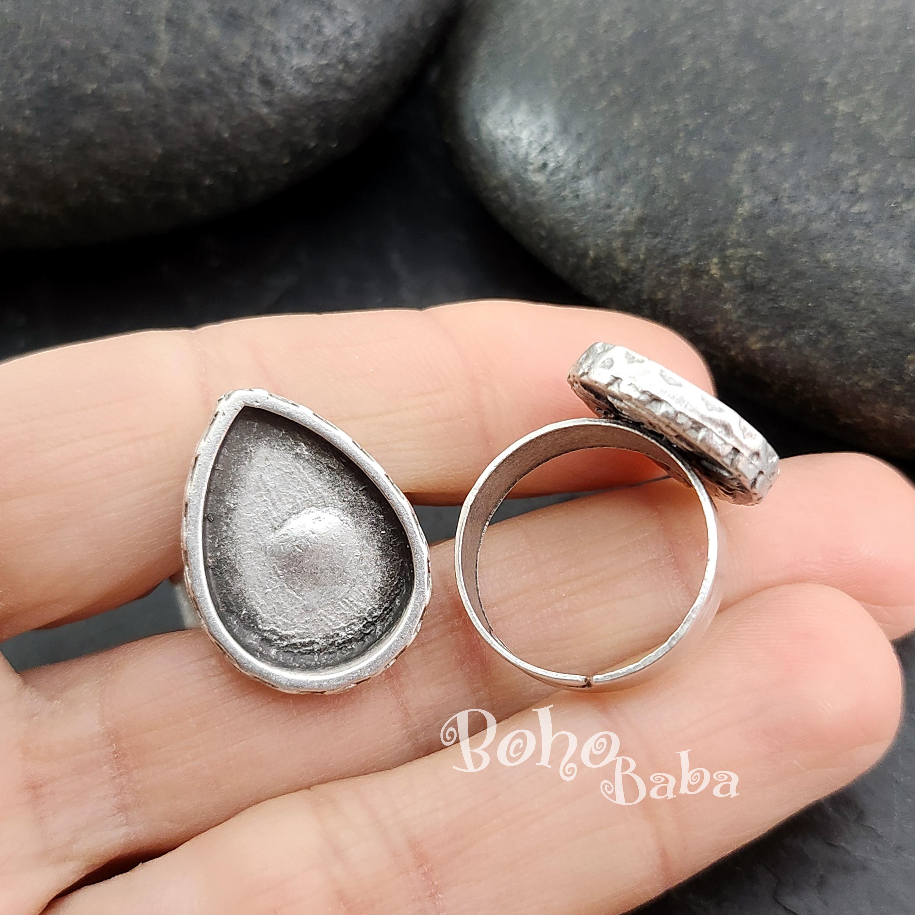 Bague réglable travaillé pour cabochon 8x6 mm - Argent 925 x1 - Perles & Co