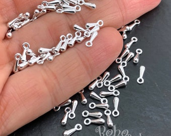 Tiny Silver Drop Charms, Silver Teardrop Charms, Chain Extender Drops, 40 Pc