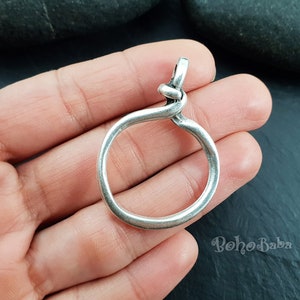 Antique Silver Plated Twisted Circle Ring Charm, Silver Hoop Pendant, Large Closed Ring Loop Connector, Large Earring Hoop, 2Pc