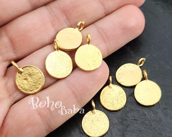 Gold Coin Charms, Mini Coin Charms, Gold Coins, Turkish Jewelry, Rustic Coins, Coin Pendants, Coin Findings, Coin Charms, 4 Pc