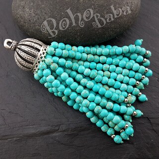 ECSiNG Collana Lunga Bohémien In Turchese Artificiale 8mm - Con Nappe Annodate A Mano, Stile Vintage, Regolabile, 52 Cm