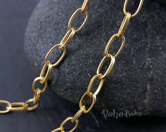 Large Gold Chain, Oval Link Chain, Gold Chain, 1 Meter, Unsoldered Link, Necklace Chain, Jewelry Supplies, Cable Chain
