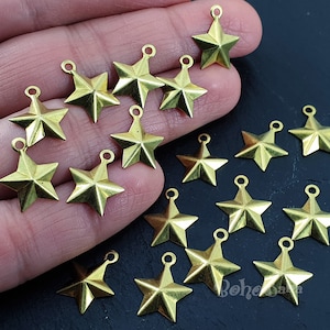 Dijes de estrella de latón crudo, etiquetas de estrella de latón crudo, minidijes de estrella, accesorios de latón, dijes de estrella, colgantes de estrella, espacios en blanco de estrella, 25 piezas