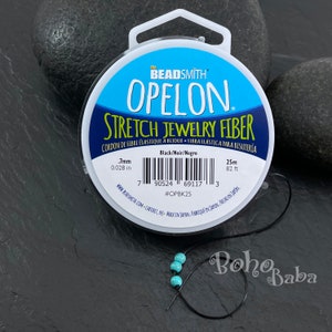 Opelon Stretch Bracelet Beading Cord, Opelon Black Elastic Bead Cord, 0.7mm, 25 Meters