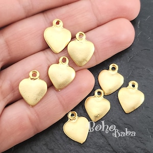 Gold Heart Charms, Matte Gold Plated Mini Love Heart Pendant, 4 Pc