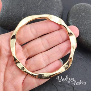 Shiny Gold Plated Hammered Hoop Pendant, Large Circle Link, 1Pc
