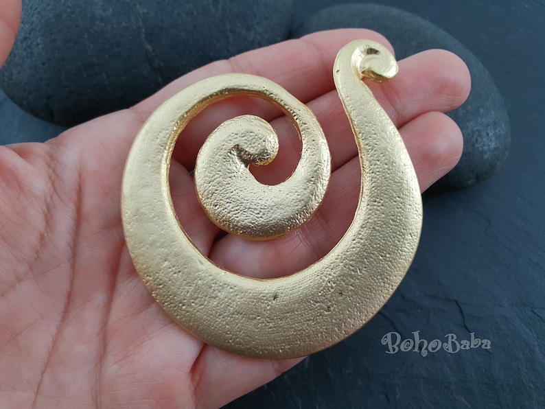Tribal Jewelry Large Focal Pendant Ethnic Pendant Large Gold Pendant 1 Pc Large Spiral Necklace Gold Pendant Gold Swirl Pendant