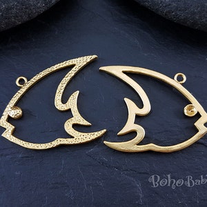Gold Fish Charms, Gold Fish Pendants, Gold Jewelry Findings, Fish Necklace, 2pc
