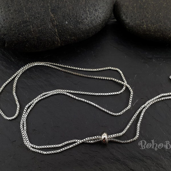 Adjustable Necklace Blank, Silver Chain Necklace, Silver Box Chain Slider Necklace, Necklace Findings, Chain Necklace Blank, Chain Connector
