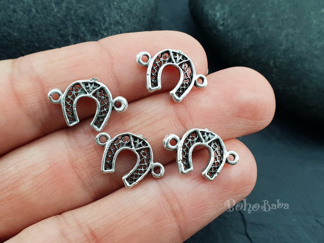 Silver Horseshoe Charms, Silver Horseshoe Connectors, Horseshoe