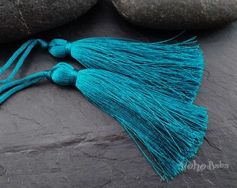 Turquoise Silk Tassels: Handmade Jewelry Supplies (2pc)