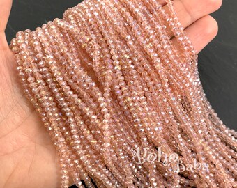 Hebras de cuentas Rondelle de cristal facetado de 3 mm, cuentas de cristal AB rosa champán transparente
